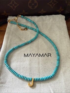 Turquoise Beaded Necklace with Gold 'J' Pendant
